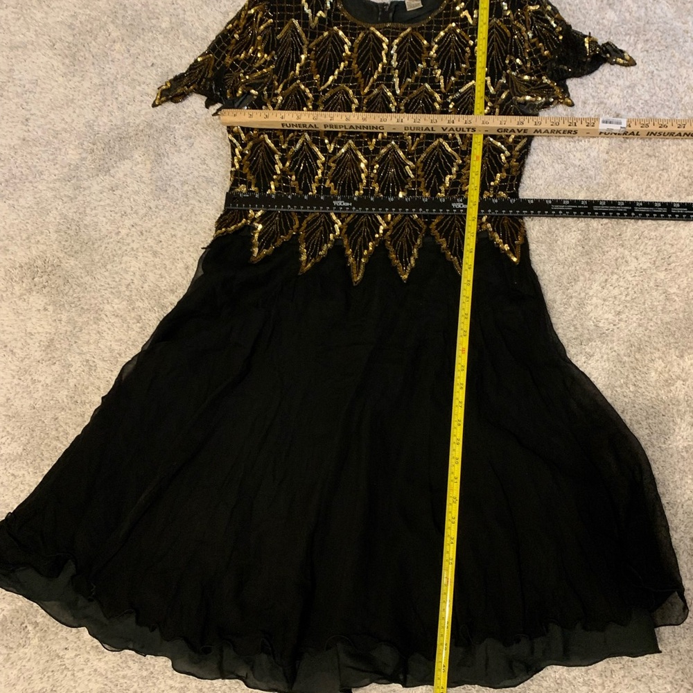 Laurence Kazar Leaf Black Gold Sequin Silk Vintage Cocktail Dress Size XL - Picture 17 of 17